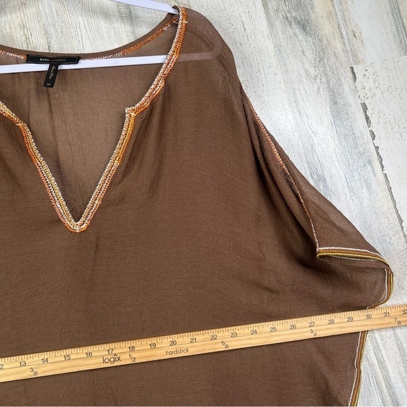 BCBGMAXAZRIA Beach Cover Up Top‎ with beaded neckline Womens Sheer Shirt OS - Picture 14 of 15